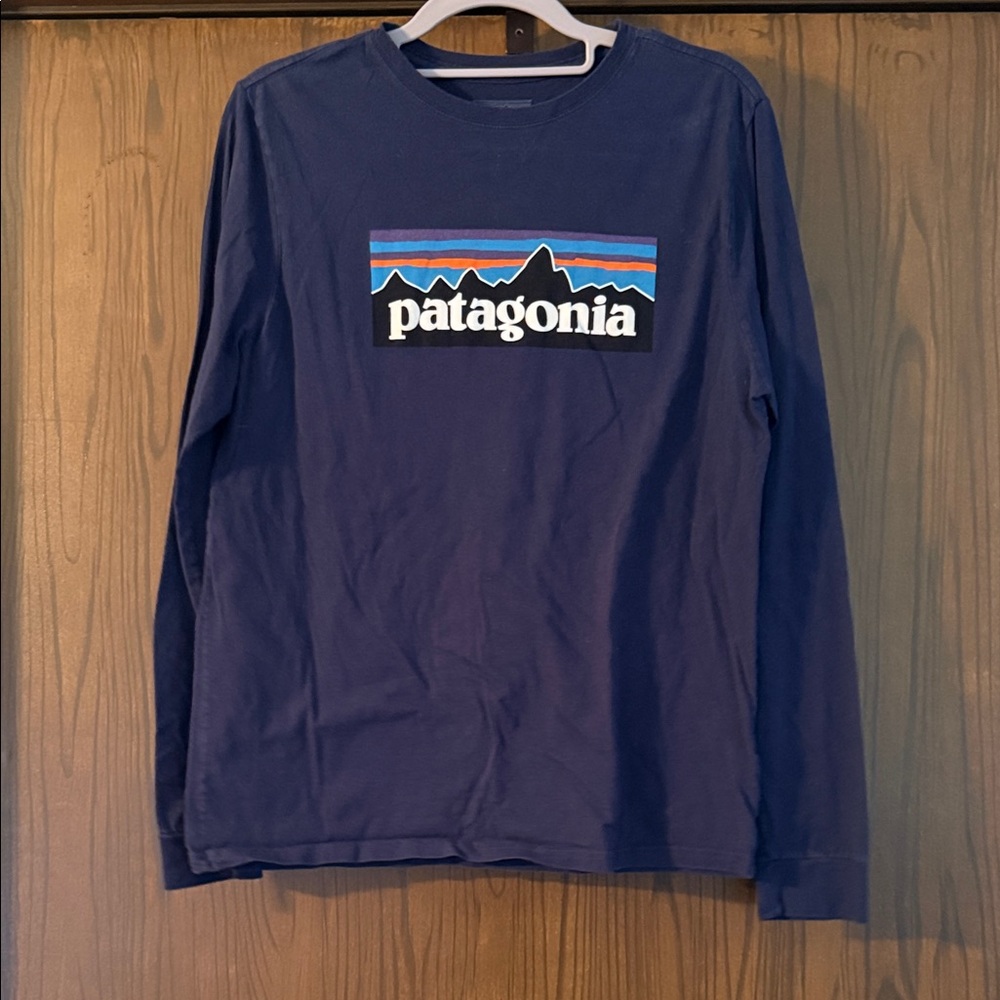 Patagonia Navy Long Sleeve Tee with Logo